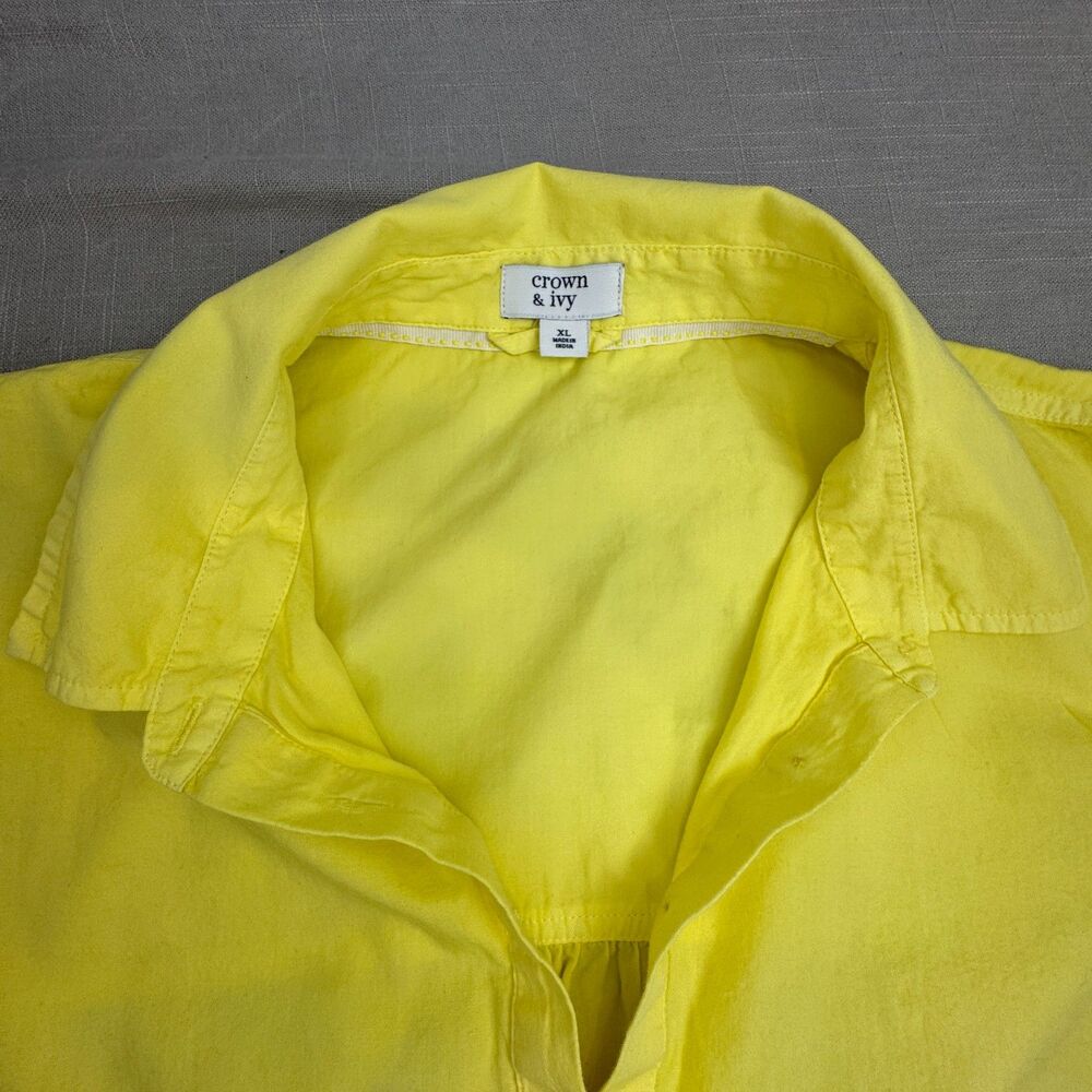 Crown & Ivy Women’s XL Bright Yellow White Tie-Dye Long Sleeve Hi-Lo Shirt - Picture 3 of 8